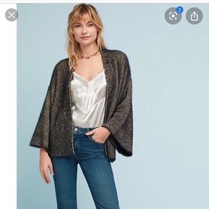 Anthropologie Sleeping on Snow Black & Gold Kimono